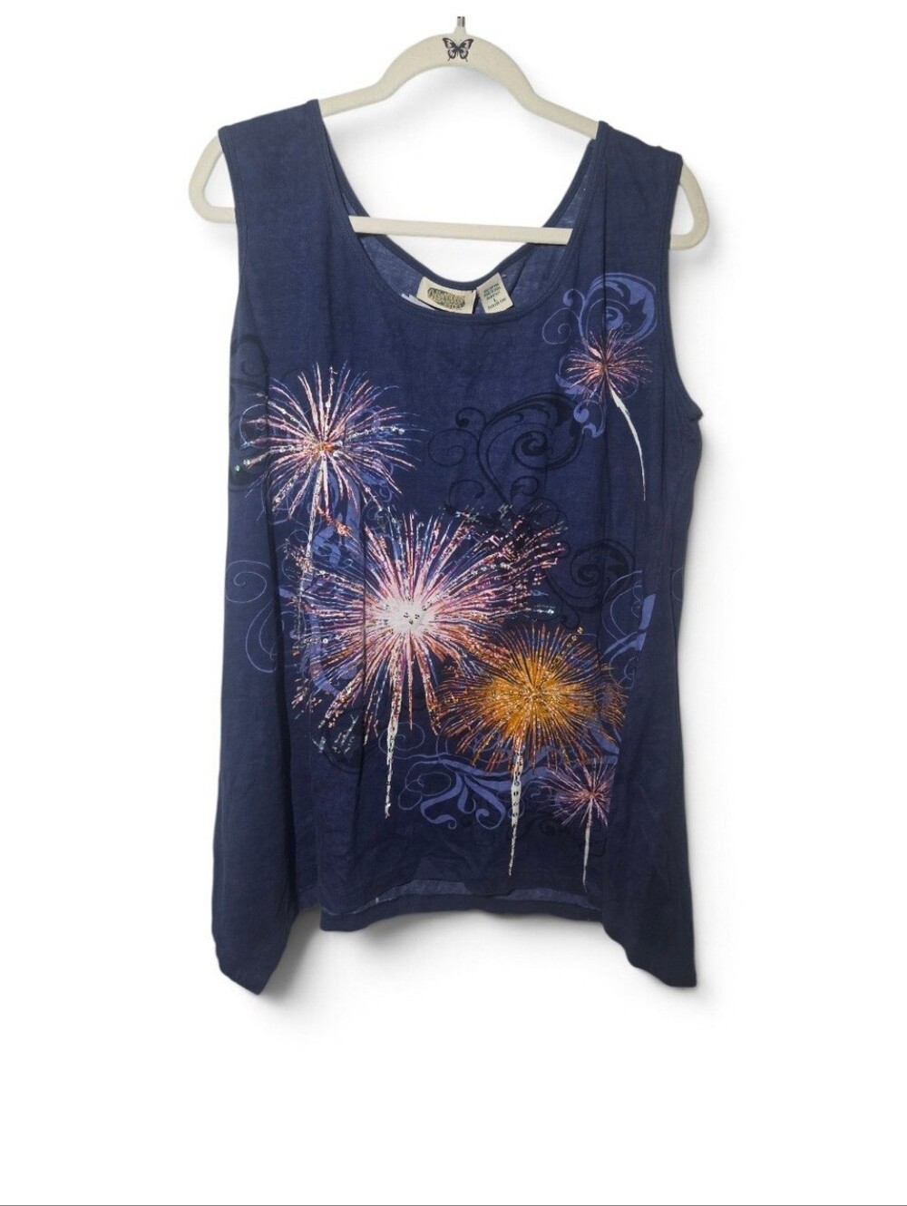 Navy Sleeveless Firework Print Women's Tank Top